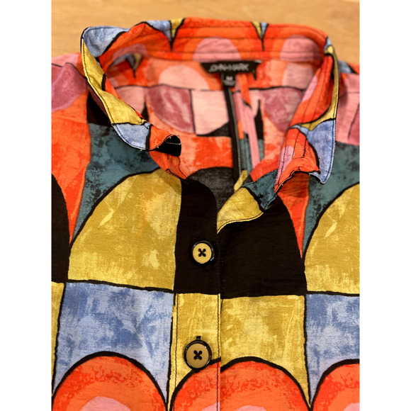 John Mark Colorful Geometric Button-Up Blouse - Picture 7 of 13